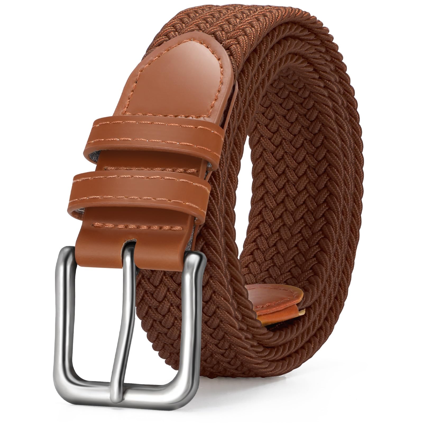 Men's Belt Braided Stretch Belt for Men Golf Pants Casual Jeans (Brown)