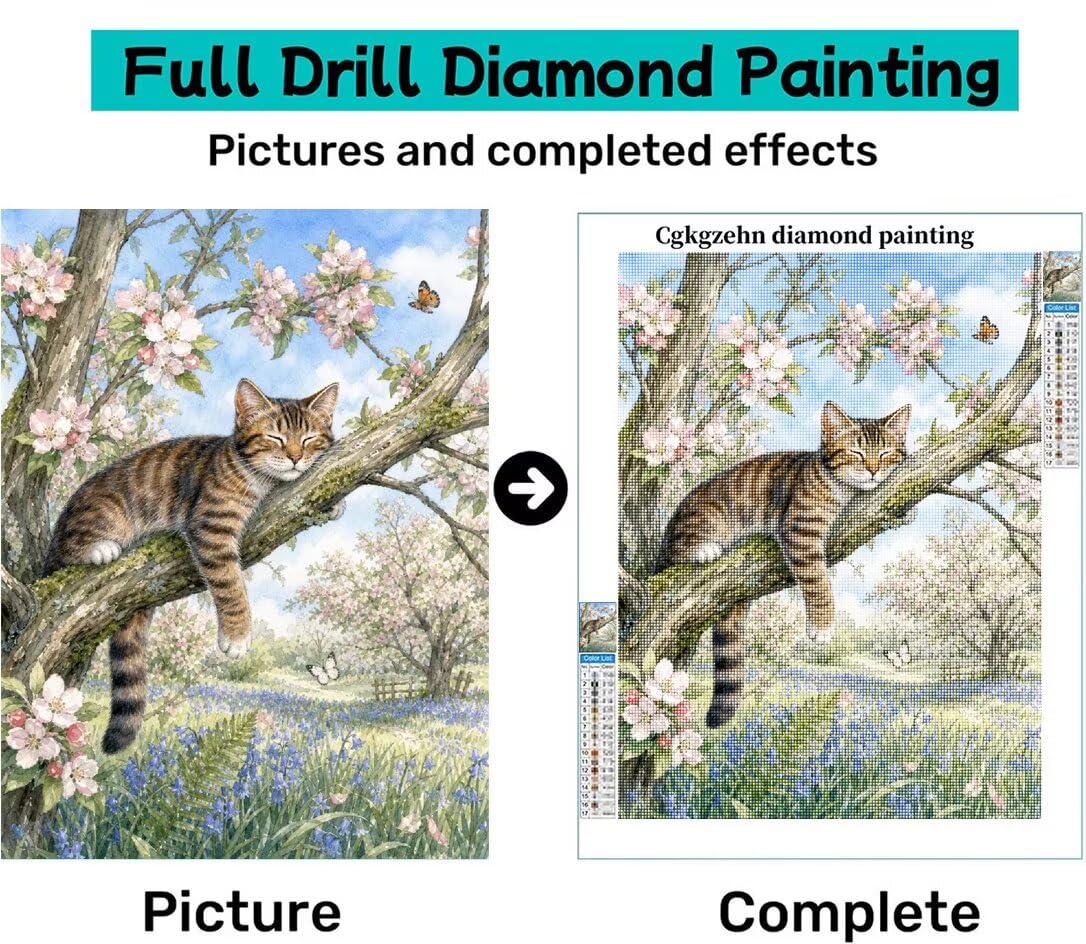 Diamond Painting Gato Kit, Manualidad Creativa y Relajante 80x100cm C8-110
