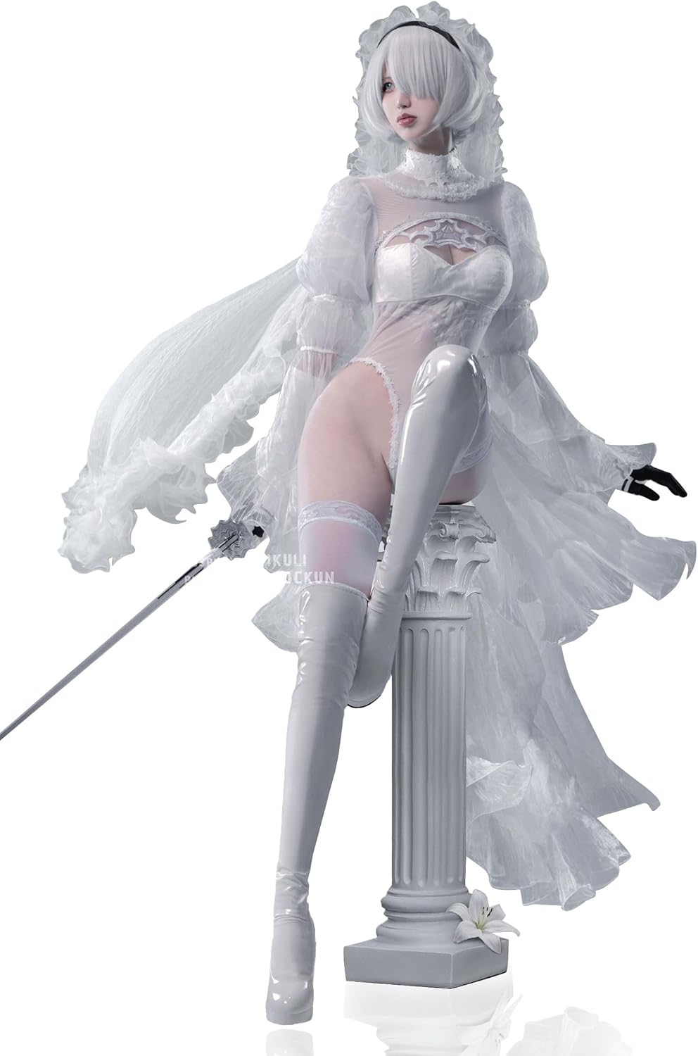 miccostumes Women's Costume 2B Cosplay White Wedding Suit Bride Bodysuit