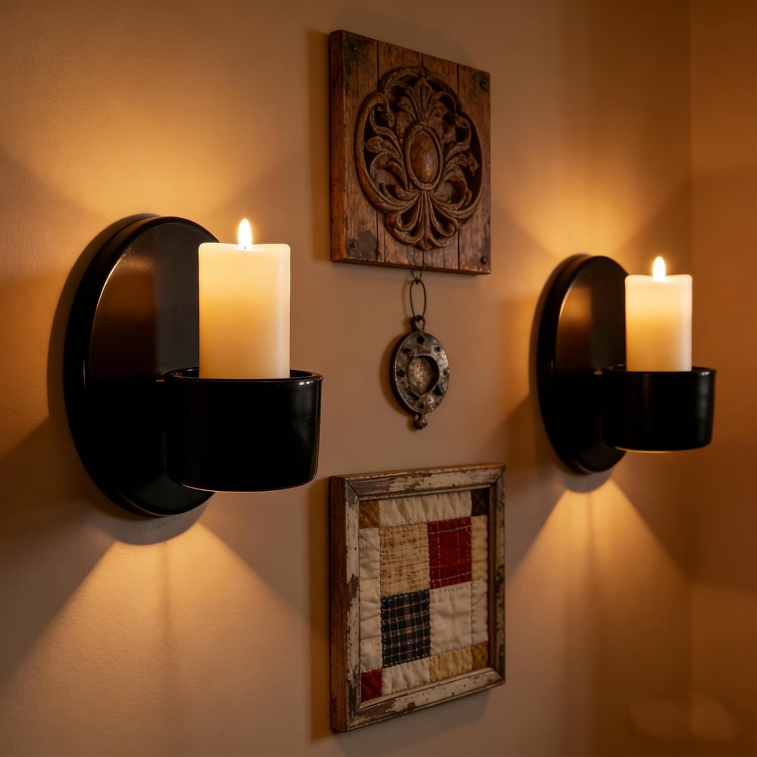 Ceramic Black Wall Sconce Candle Holders Set of Two Wall Mount Candle Sconces