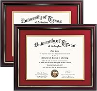Vista 21 de GraduationMall - Marco para certificado, diploma y documentos con cristal real, aspecto de madera profesional y cuentas doradas, color caoba y blanco