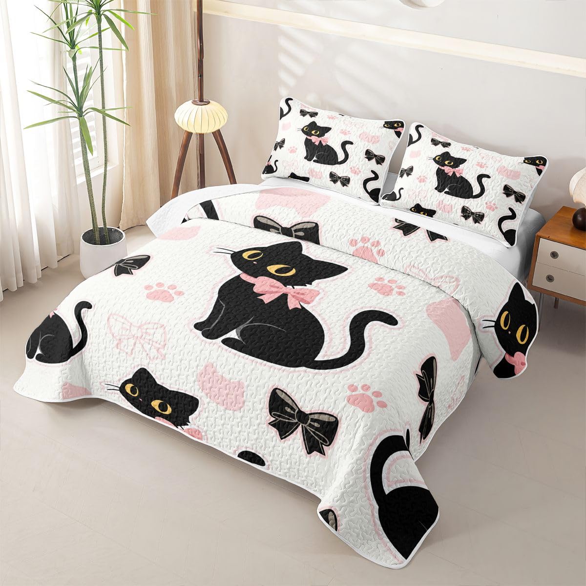 Homewish Niedliche Schwarze Katzen Steppdecke 240x260cm