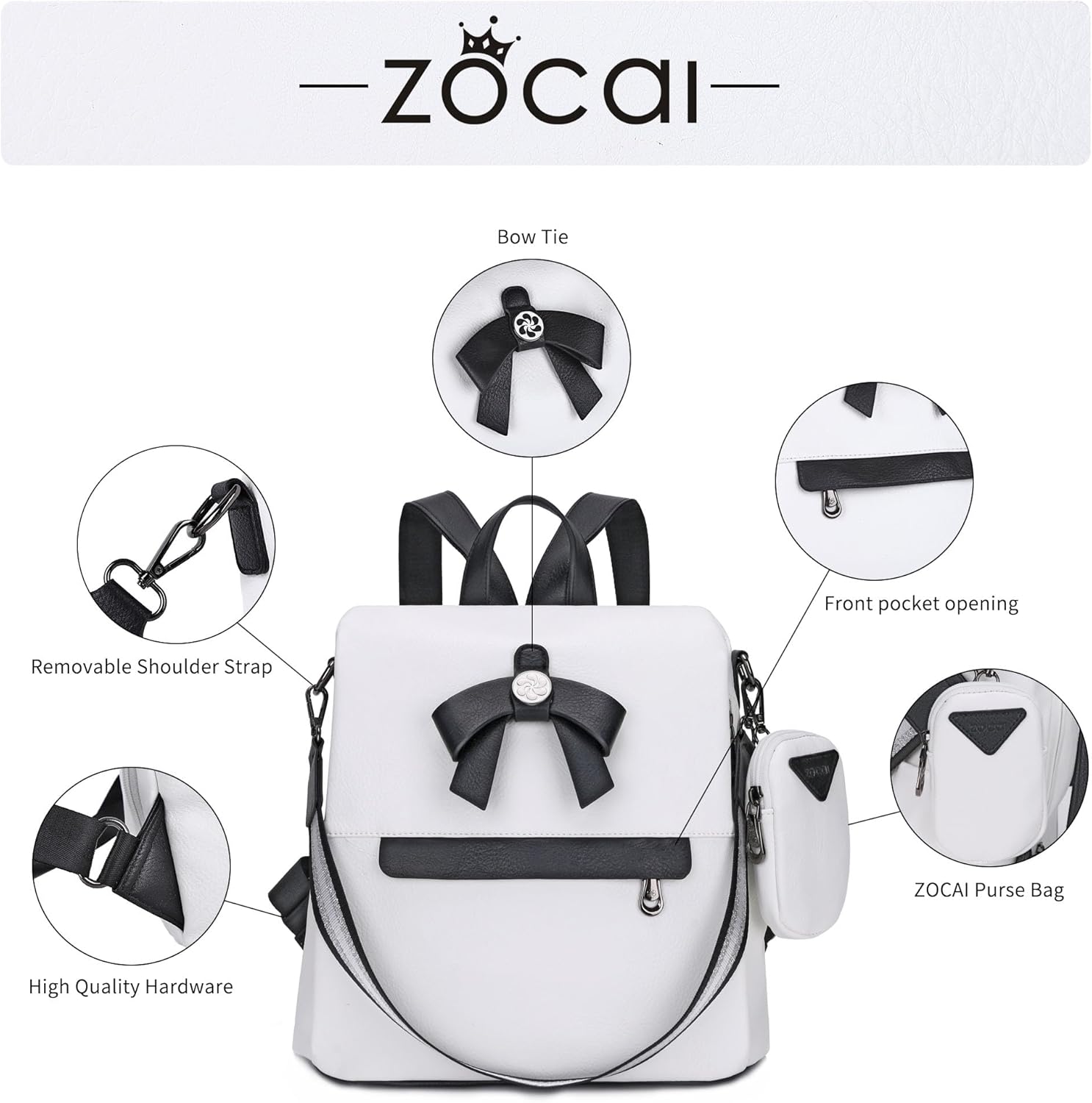 ZOCAI Backpack Purse for Women Fashion Backpack Purses PU Leather Daypacks Anti-Theft Shoulder Bag Satchel Purse - Image 3