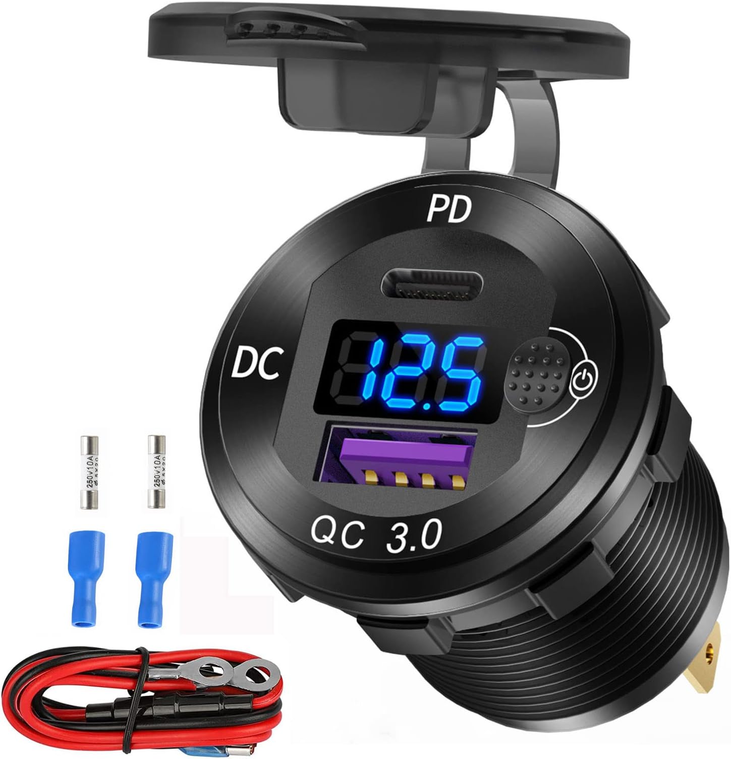 Prise USB 12V Voiture Avec Ports PD3.0 30W Et QC3.0 18W - Charge Rapide Double - Aluminium étanche - Pour Camping-car, Bateau, Voiture, Golf