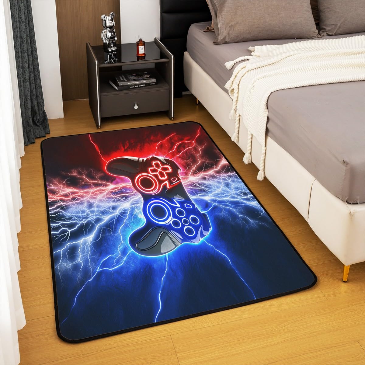 Loussiesd Dywan do salonu dla graczy, 150 x 200 cm, gamingowy dywan akcentujący dla chłopców, dziewcząt, nastolatków, nowoczesny kontroler konsoli do gier, wewnętrzna mata podłogowa, joystick,