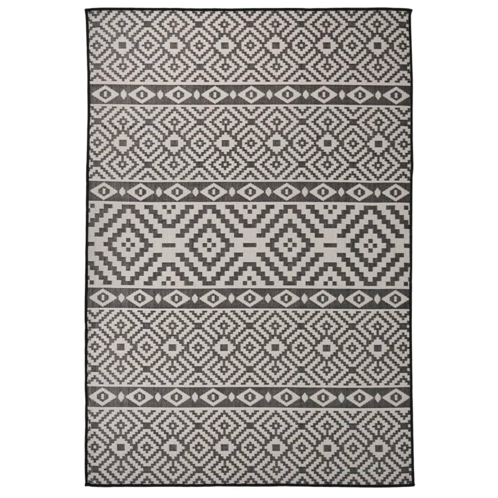 Outdoor-Teppich Schwarz Weiß Gestreift 160x230 cm Flachgewebe 100% PP witterungsbeständig UV-beständig Robustes Material für Balkon Terrasse Wohnzimmer Schlafzimmer