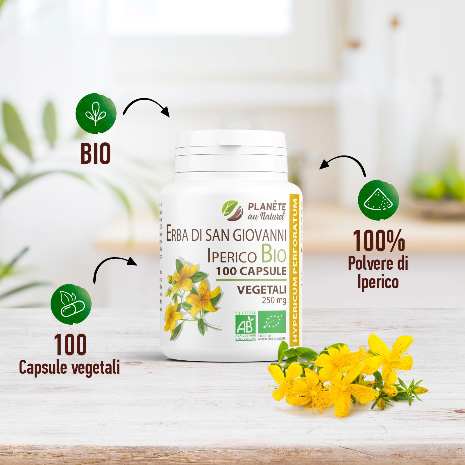 Erba di San Giovanni Bio 250mg - 100 capsule - Hypericum Perforatum - Natureen | Planète au Naturel