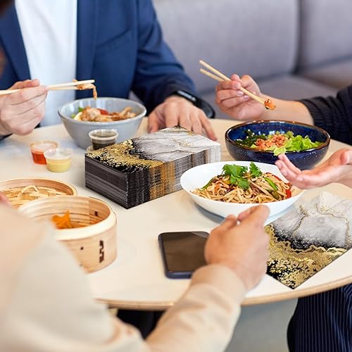 Miniatura 3 de 200 servilletas de mármol negro y dorado de 2 capas de mármol para invitados, toallas de mano desechables, servilletas de papel decorativas para