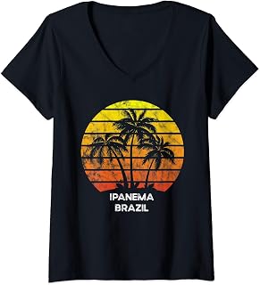 Womens Ipanema Beach Brazil Beach Palm Tree for vacation V-Neck T-Shirt