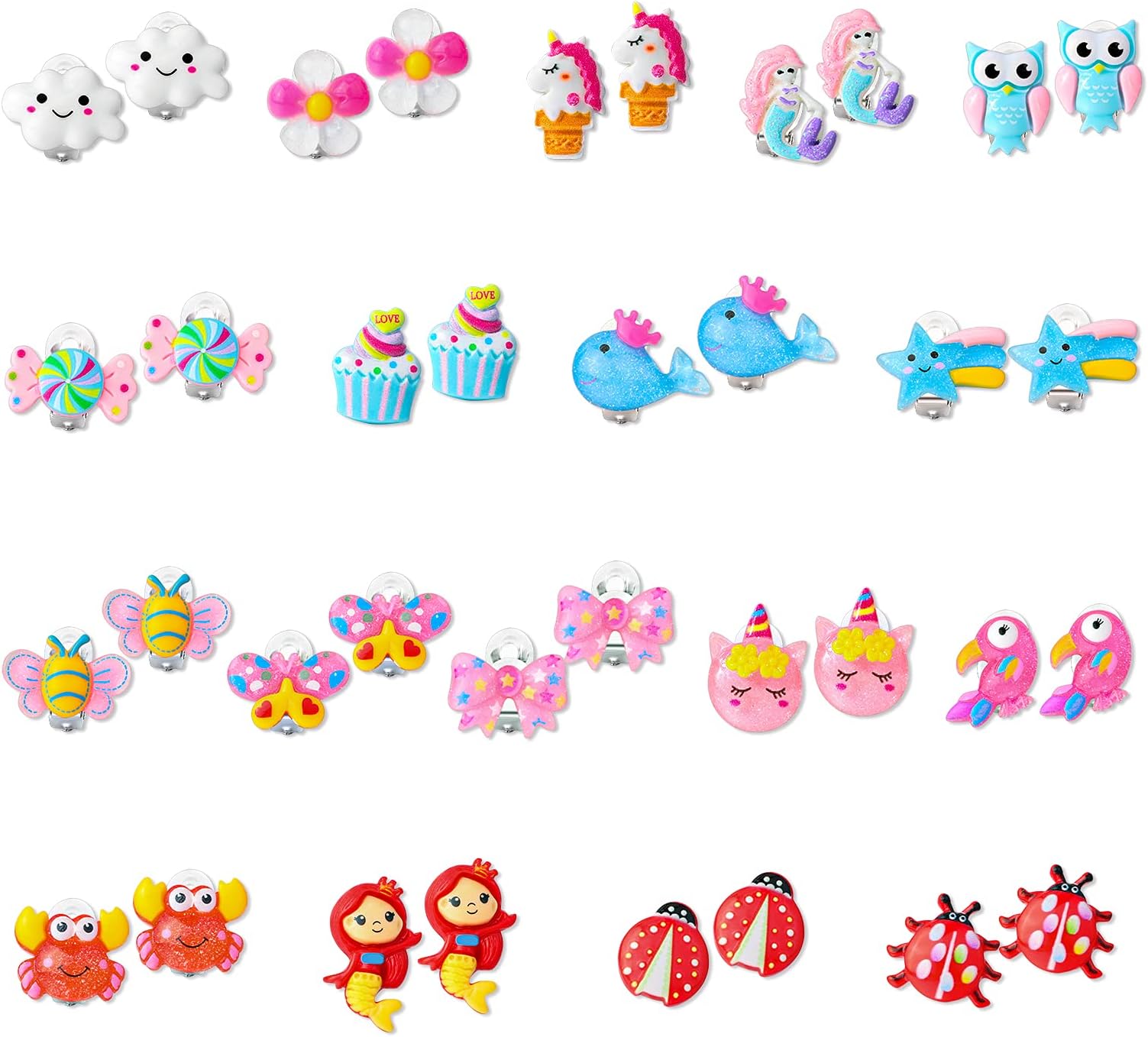 Hifot 16 Pairs Clip on Earrings Girls, No Pierced Design Earrings Dress up Pretend Princess Play Jewelry Accessories for Kids