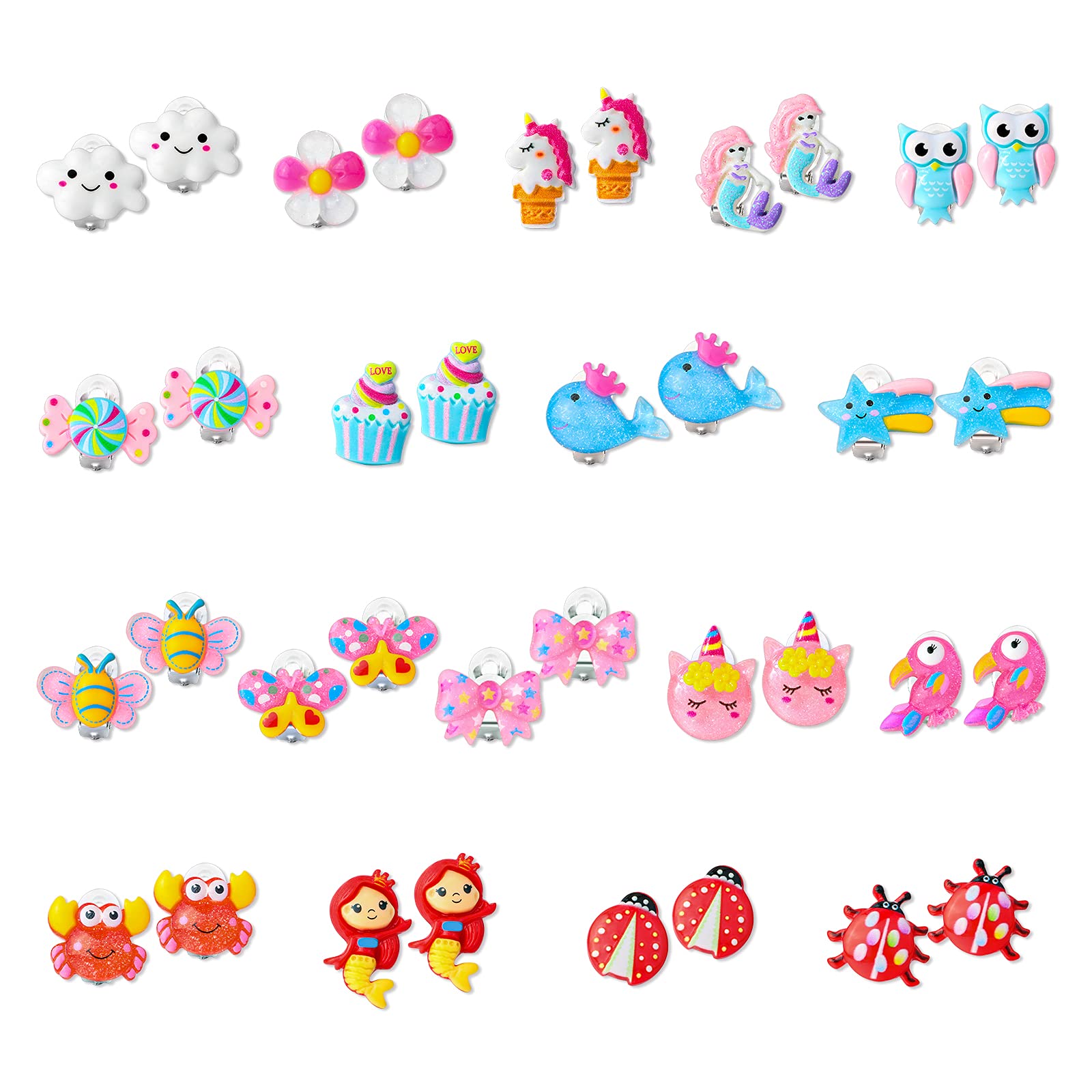 Hifot18 Pairs Clip on Earrings for Girls, Animals Candy Hypoallergenic Earrings Princess Pretend Dress Up Jewelry for Little Girls Kids Toddler