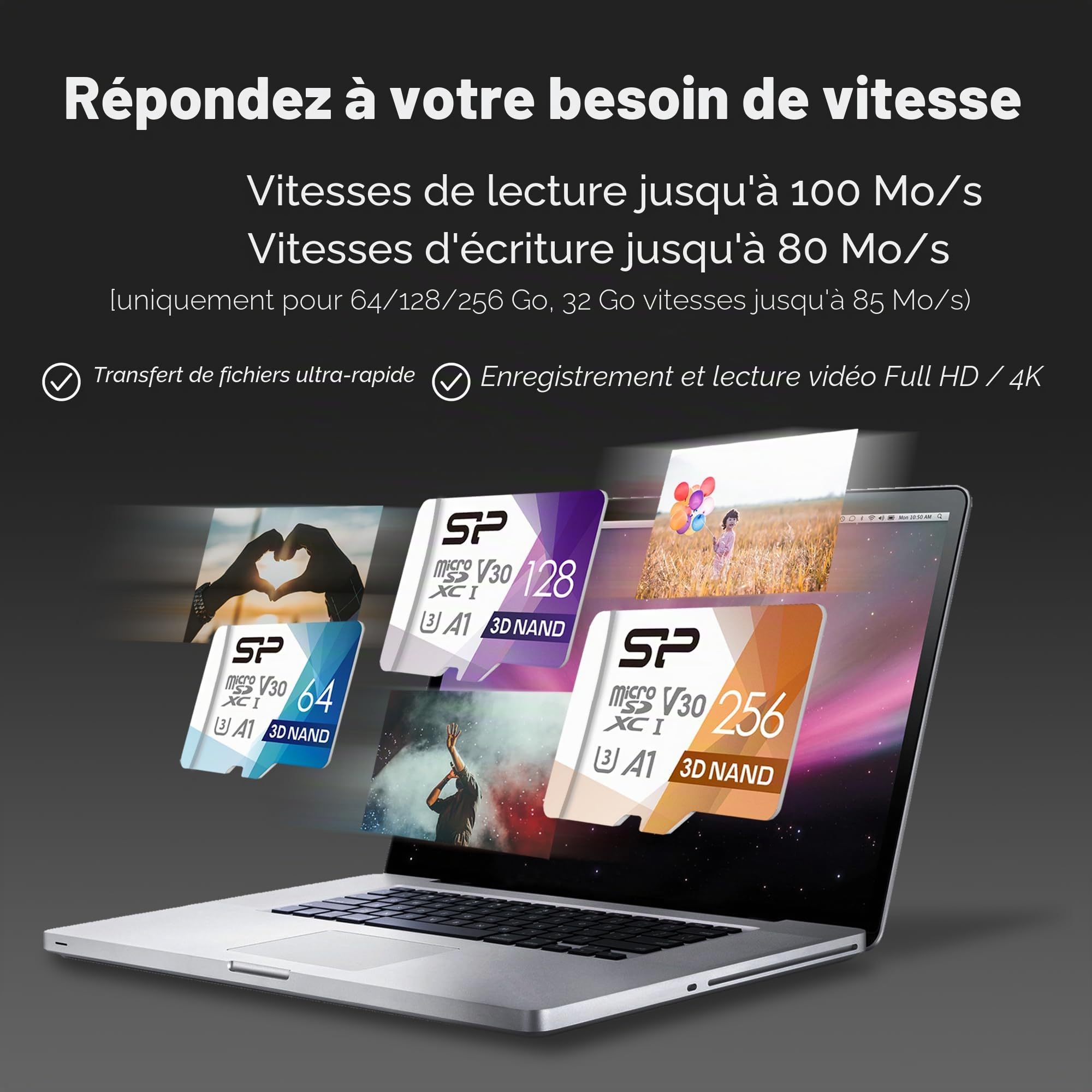 SP Silicon Power Carte mémoire microSDXC UHS-3 128 Go FBE-SU128GBSTXDU3V20EU