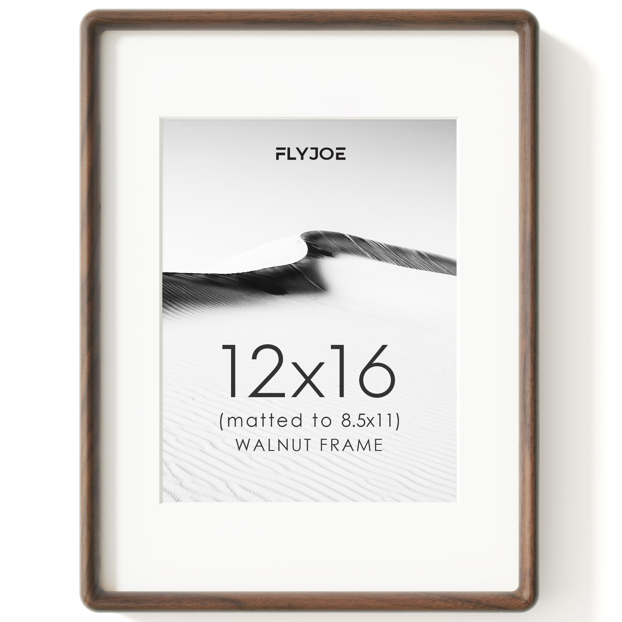 12x16 Picture Frame, Natural Solid Walnut Wood Photo Frame, Rounded Corner
