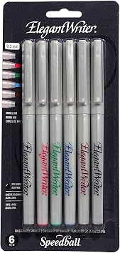 Speedball Elegant Writer Calligraphy 6 Marker Set, Assorted Colors, 3.0 mm Chisel Nib Tip Pens for Drawing, Journaling, and Scrapbooking