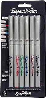 Speedball Elegant Writer Calligraphy 6 Marker Set, Assorted Colors, 3.0 mm Chisel Nib Tip Pens for Drawing, Journaling, and Scrapbooking