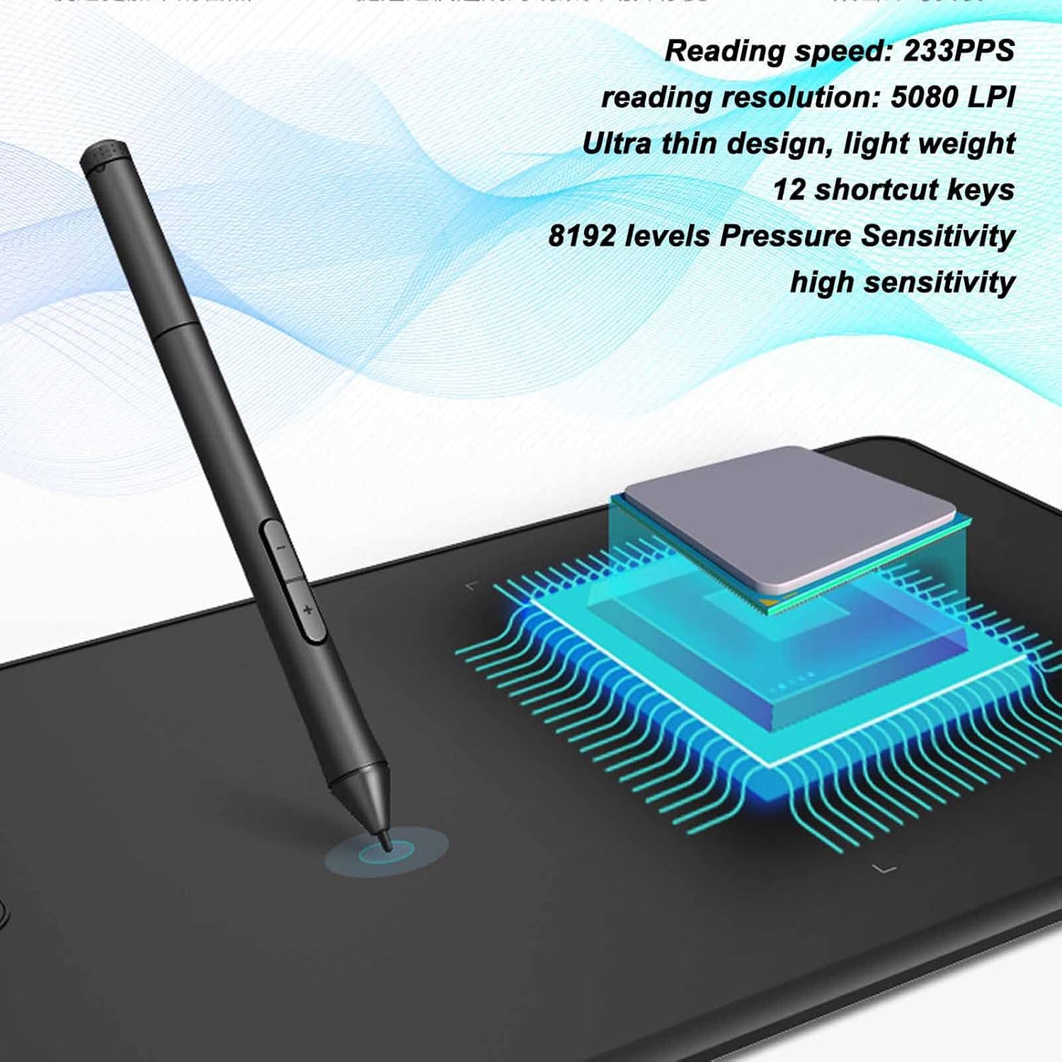 Tyenaza Graphics Drawing Tablet, 12 Shortcut Keys 8192 Level Pressure Sensitivity Graphics Tablet for Desktop Laptop