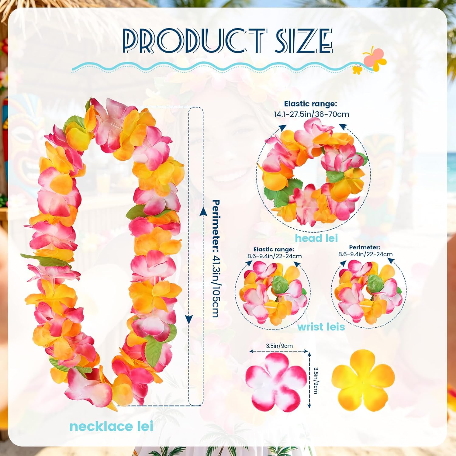 7pcs Hawaiian Leis Bulk,Colorful Lei Tropical Flower Necklace Hawaii Hula Dance Decor for Summer Beach Pool Luau Party Birthday Decoration Favors Supplies