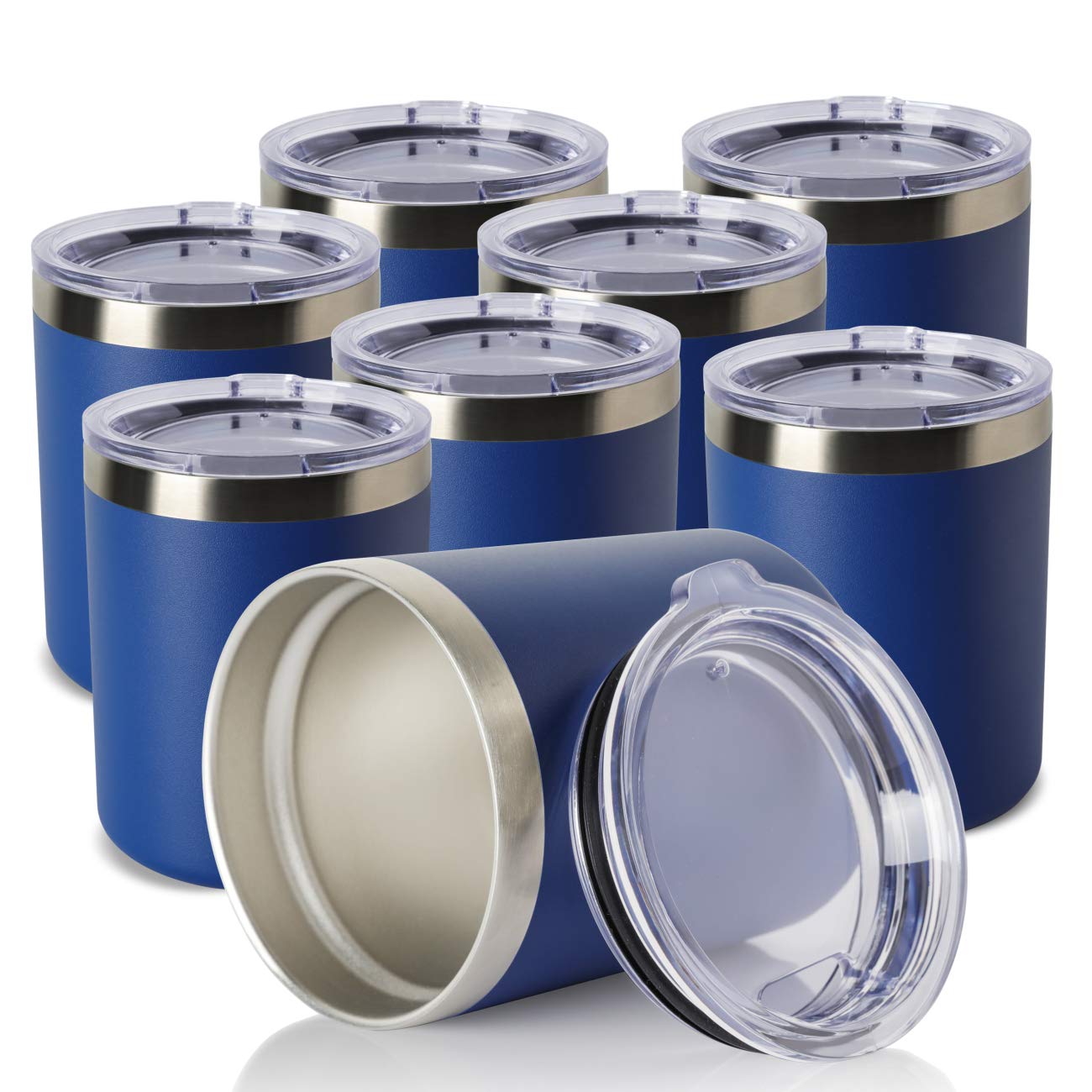 MEWAY12oz/8Pack Coffee Mug With Lid, Insulated Stainless Steel Reusable Coffee Cup, Double Wall Durable Coffee Mug, Powder Coate，For Coffee, Beer, Home, Office(Navy,8 Pack)