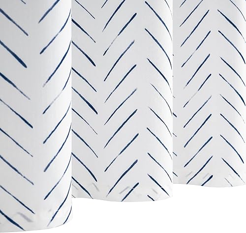 Miniatura 4 de Lazzzy Cortina de ducha de tela impermeable a rayas azules y blancas para baño, cortina de ducha en zig zag espiga cheurón moderna rústica con