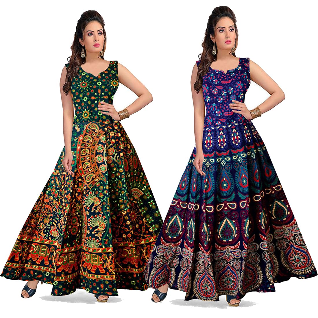 Women's Cotton Anarkali Long Dress (Multicolour, Free Size) Combo of 2cs Q-image-25