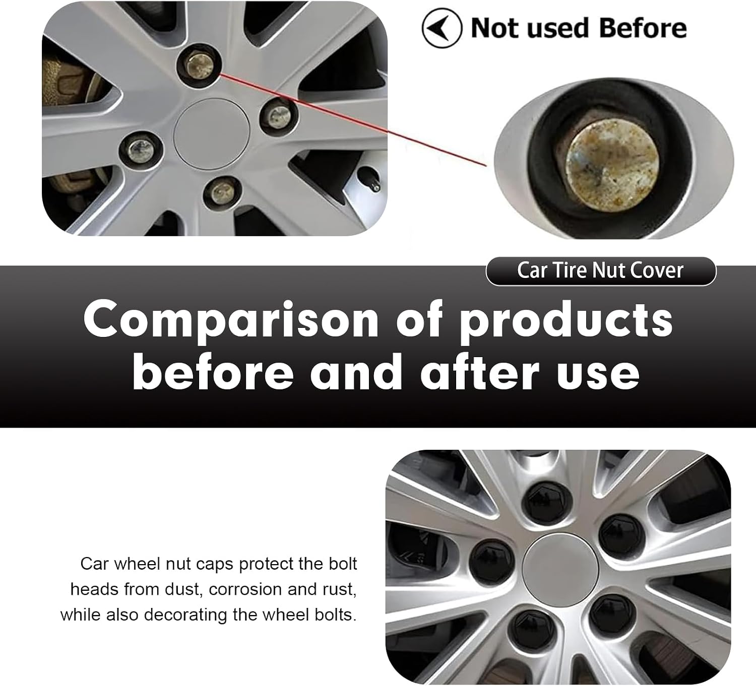 20 PCS Lug Nut Covers, 21 mm Tire Nut Caps with Pull Clip, Rustproof Electroplated Car Wheel Protective Covers Accessories, Universal for Most Cars (Black)