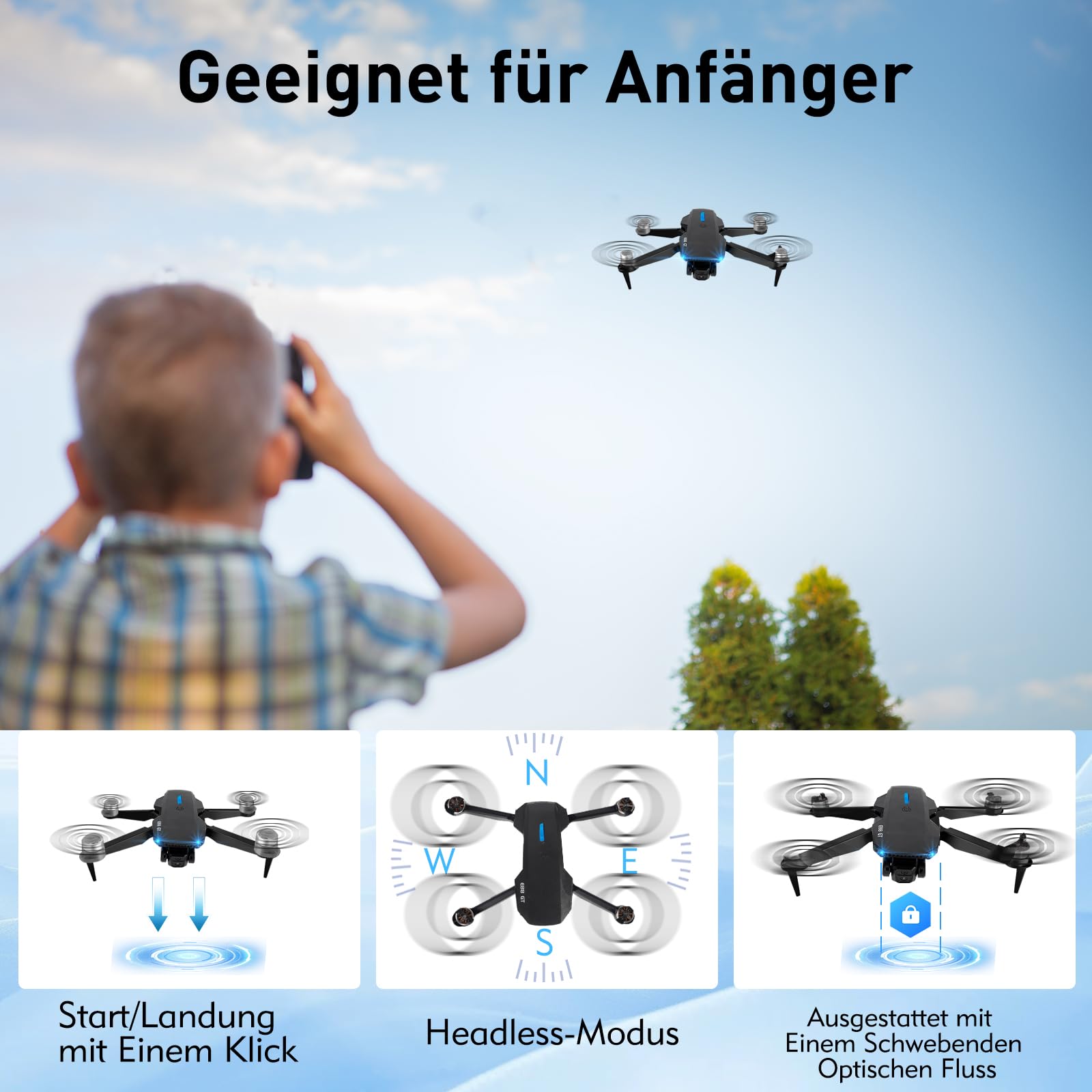 Drohne mit Kamera 1080P,RC FPV Faltbar Quadrocopter,90° verstellbare Linse,3D Flip,Headless Mode, bürstenloser Motor,Start/Landung mit einer Taste,Höhenhalte,Geschenke für Anfänger und Kinder