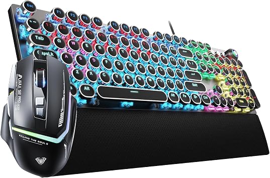 AULA Wired Gaming Keyboard Mouse Combo,Rainbow Backlit Typewriter Style Mechanical Keyboard + 12800 DPI RGB Backlit Gaming Mouse