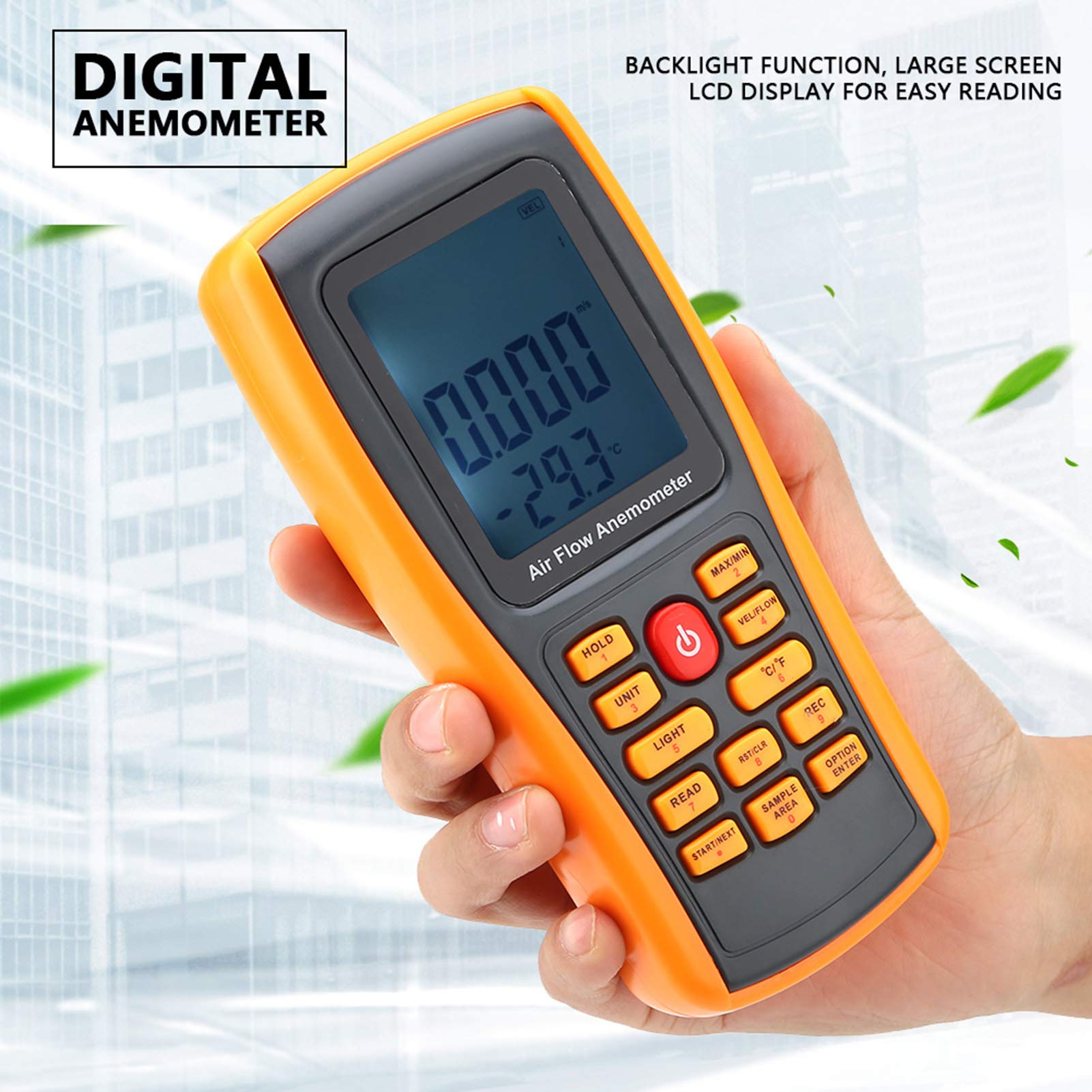 Anemómetro digital, GM8902+ pantalla LCD, anemómetro digital, flujo de aire, medidor de velocidad del viento, con cable USB, herramienta de medición profesional multifunción