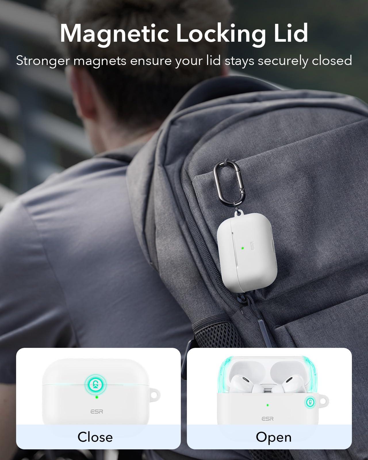 ESR Etui do AirPods Pro (2023/2022/2019, 2. generacji), kompatybilne z AirPods Pro 2. generacji (kabel USB-C/Lightning), magnetyczna pokrywa blokująca, pełna ochrona przed upadkiem, smukłe i lekkie,