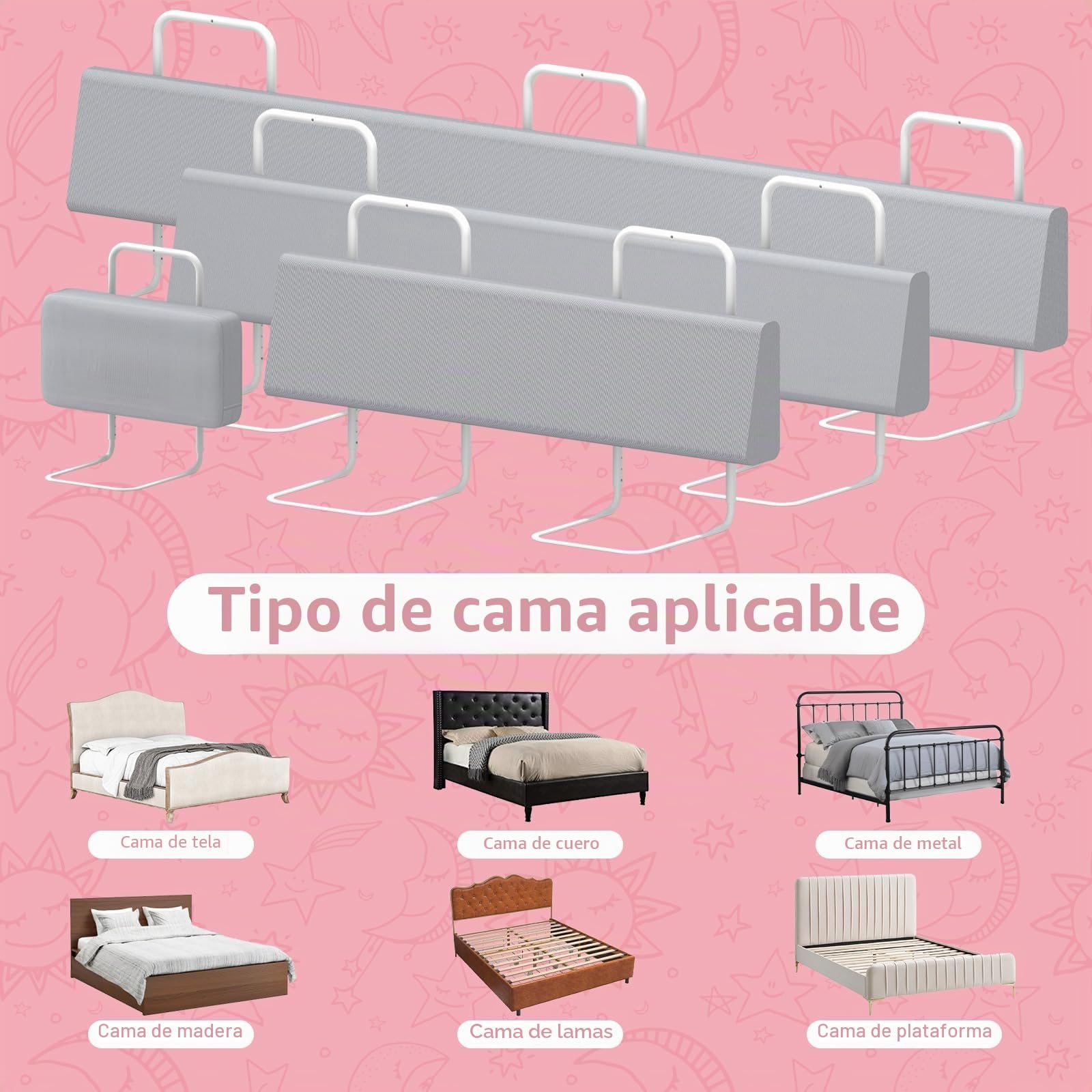 Barrera de Seguridad para niños – Barrera de Cama para niños con protección de Bordes, Seguridad para Cama Infantil, Altura Ajustable 40-60 cm, Desmontable, portátil, Gris, 50cm