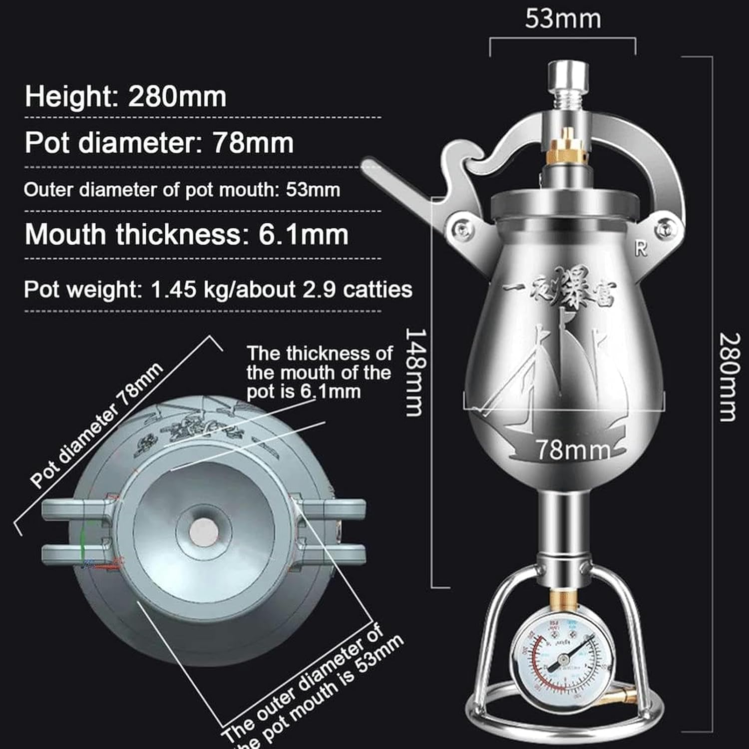FLTRGO Popcorn Maker Machine Mini Stainless Steel Professional Roasting Popcorn Machine with Gaug Manual Crank Handle Gas Heating Slow Boost,Silver