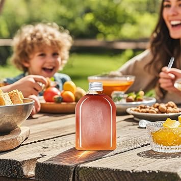 Plastic Bottles with Caps, 24 Pack Clear Juice Bottles, Reusable Mini Beverage Containers, BPA-Free Bulk Drink Containers with Lids for Juicing, Smoothies, and Travel Juice Storage (Clear, 7 OZ)
