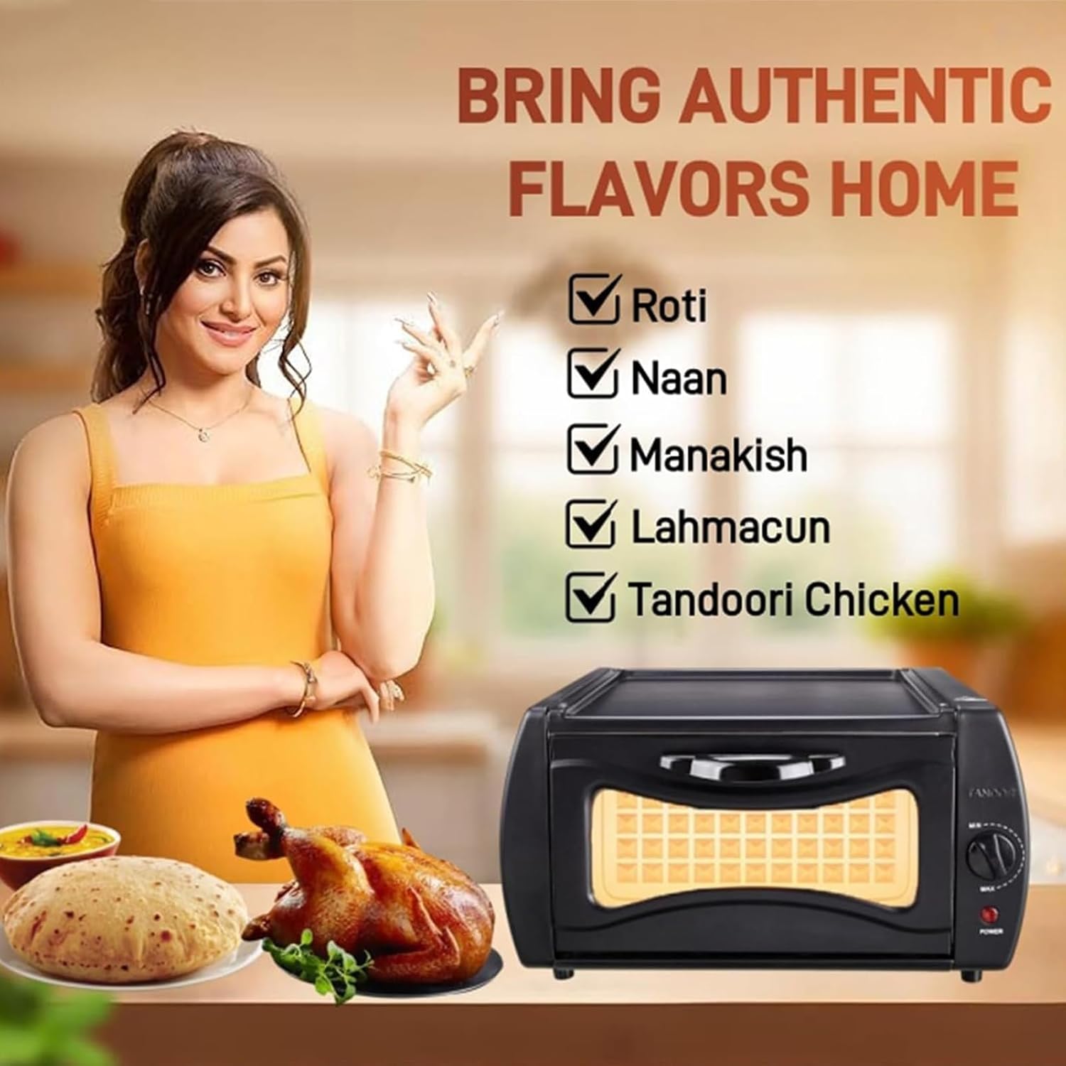 Electric Countertop Oven & Pizza Maker – Adjustable Temperature for Chapati, Roti, Naan, Lahmacun, Manakish, Includes Accessories