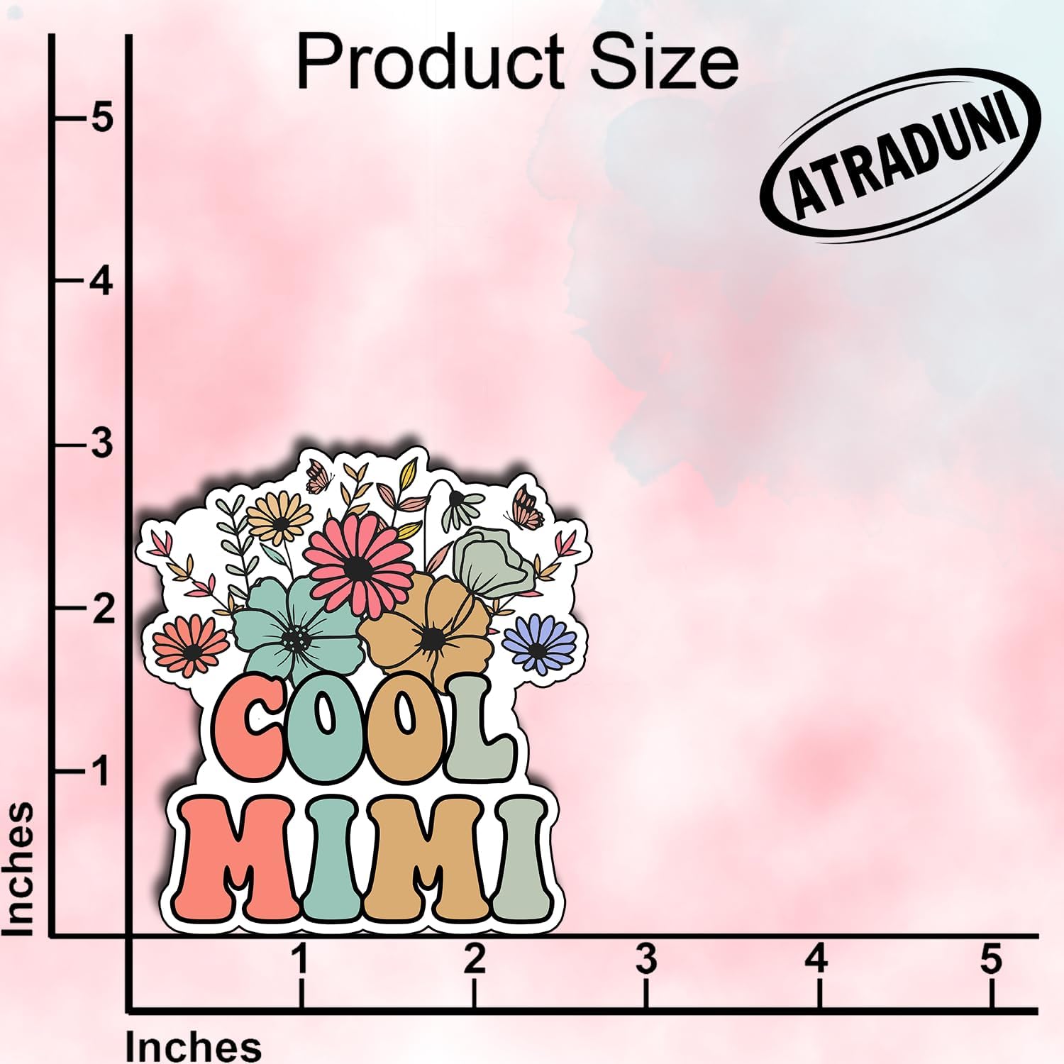 (3Pcs) Cool Mimi Sticker Floral Vinyl Decal for Laptop Water Bottle Journal Scrapbook Tumbler Phone Tablet Decorative Gifts for Grandma Memaw Mothers Family Women Appreciation Aesthetic Size 3"x2.5" image 2
