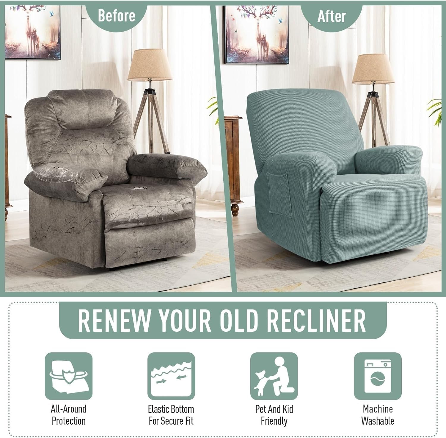 Funda de Sillón Relax Reclinable Elástica 1/2/3 Plaza , Jacquard Funda Reclinable 4/6/8 Piezas con Bolsillos Laterales, Antideslizante Extraíbles y Lavables Fundas Reclinable Protector ( Color : #4 ,