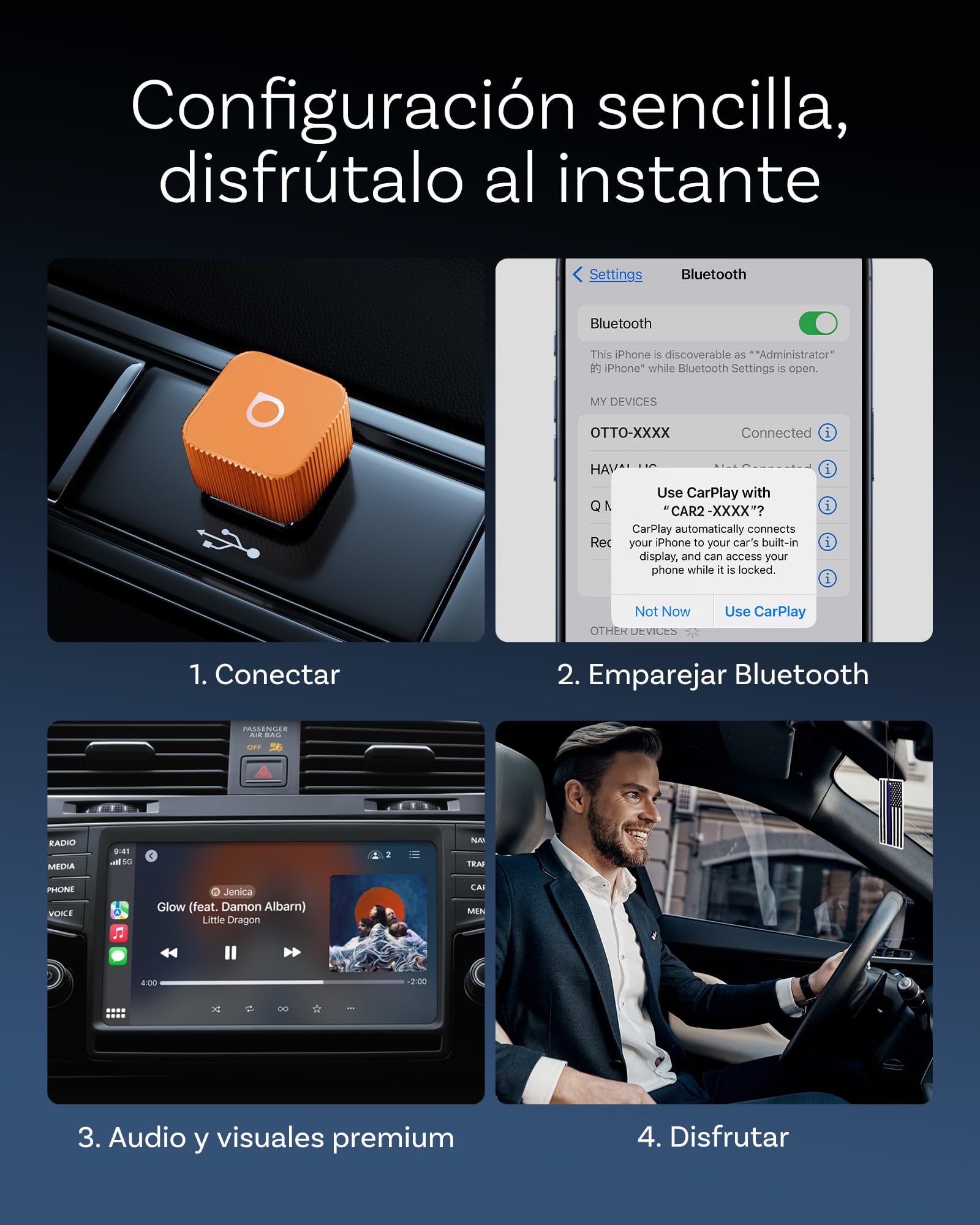 OTTOCAST Mini 3.0 Slim 2026 Upgrade Adaptador Wireless CarPlay, 2-en-1 para iPhone & Android Auto, Convierte CarPlay y Android Auto por Cable a inalámbrico, Naranja