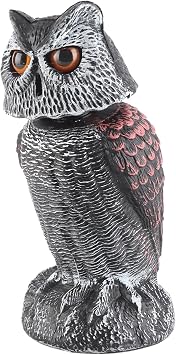 Fake Owl, 10.4inch Plastic Shake Head Fake Owl Sculpture, Rotating Head Plastic Bird Deterrents, Scare Birds Away Scarecrow Outdoor Garden Decoration
