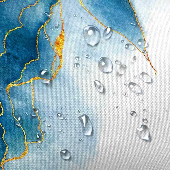 MERCHR Blue and Gold Marble Shower Curtain, Modern Abstract Dark Blue Green White Fabric Shower Curtains Set for Bathroom Decorative, Cute Ombre Restroom Decor Accessories with Hooks 60X72 Inch