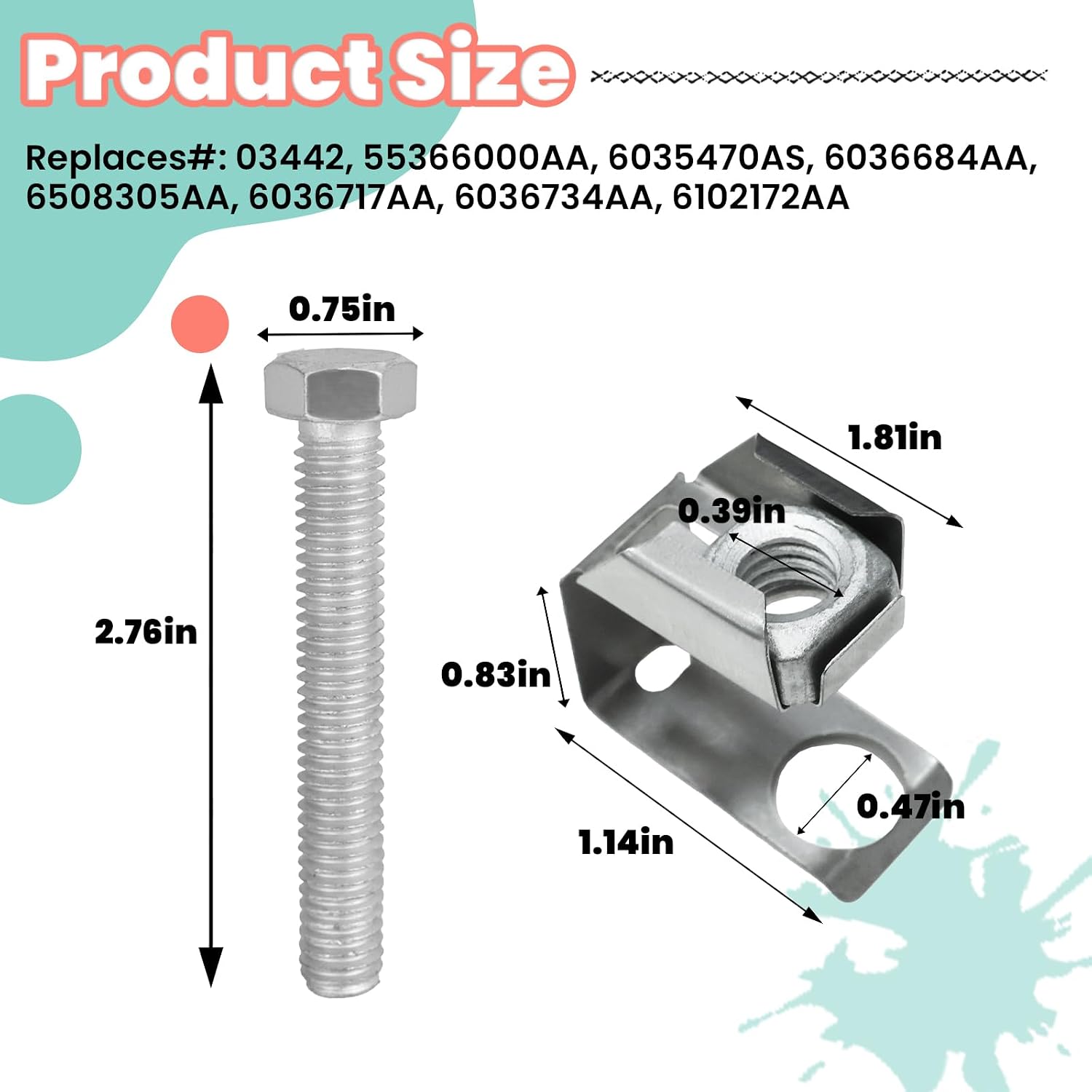 4PCS 03442 Exhaust Manifold Flange Bolts U Nuts Hardware Kit Compatible with Grand Cherokee/Dakota, Ram 1500 2500 3500, Replaces 55366000AA 6036717AA 6036734AA