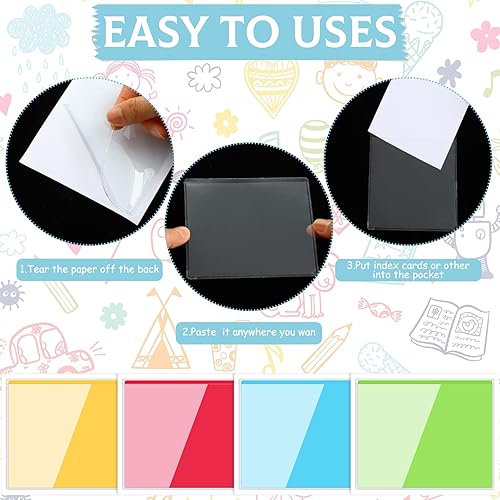 Miniatura 4 de Bolsillos adhesivos transparentes para etiquetas, fundas de plástico de 3.5 x 2.75 pulgadas, bolsillos cuadrados para etiquetas para escuela,