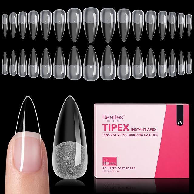 Beetles Gel Polish US Beetles Tipex Instant Apex Nail Tips, Medium Stiletto 192pcs 16 Sizes 00-14