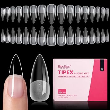 Beetles Tipex Instant Apex Nail Tips, Medium Stiletto 192pcs 16 Sizes 00-14 | No Builder Gel Needed, Etched-free Thicker Strong Acrylic Nails for DIY Salon-look Fake Nail Extensions