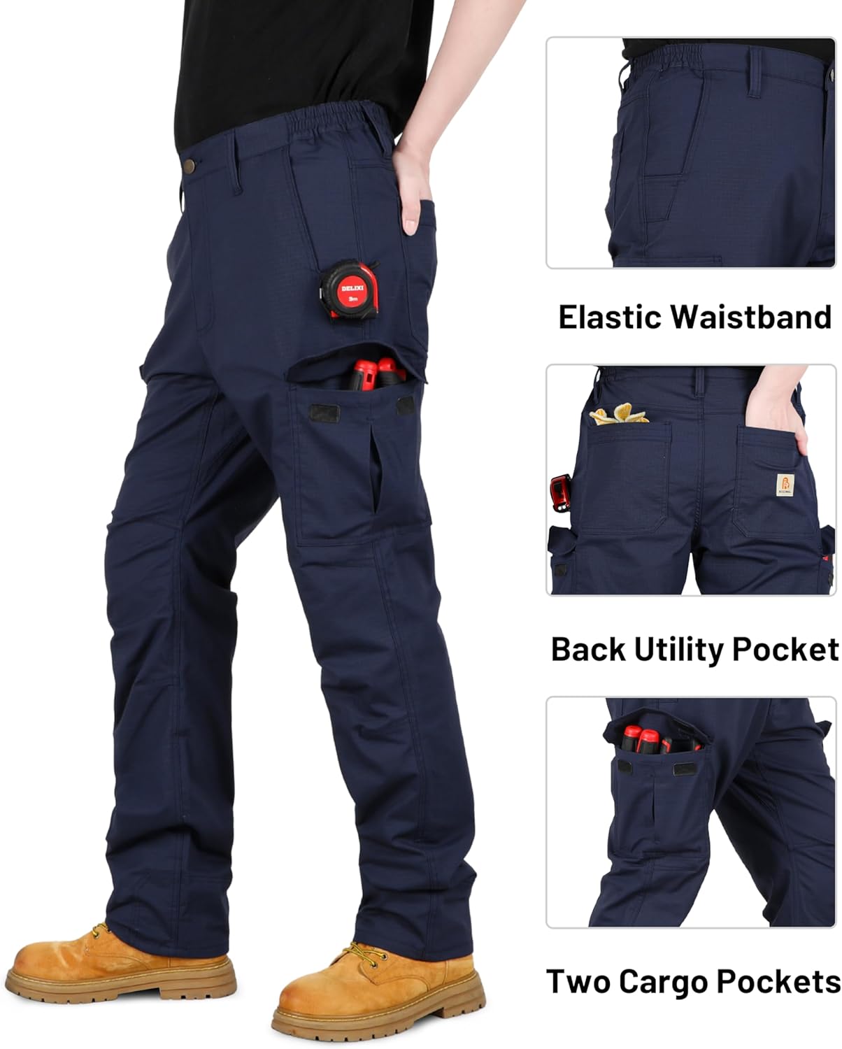 BOCOMAL FR Cargo Pants for Winter Modacrylic Cotton Fleece Lined Strecth Ripstop Fire/Water/Stain Resistant Work Outwear - Image 4