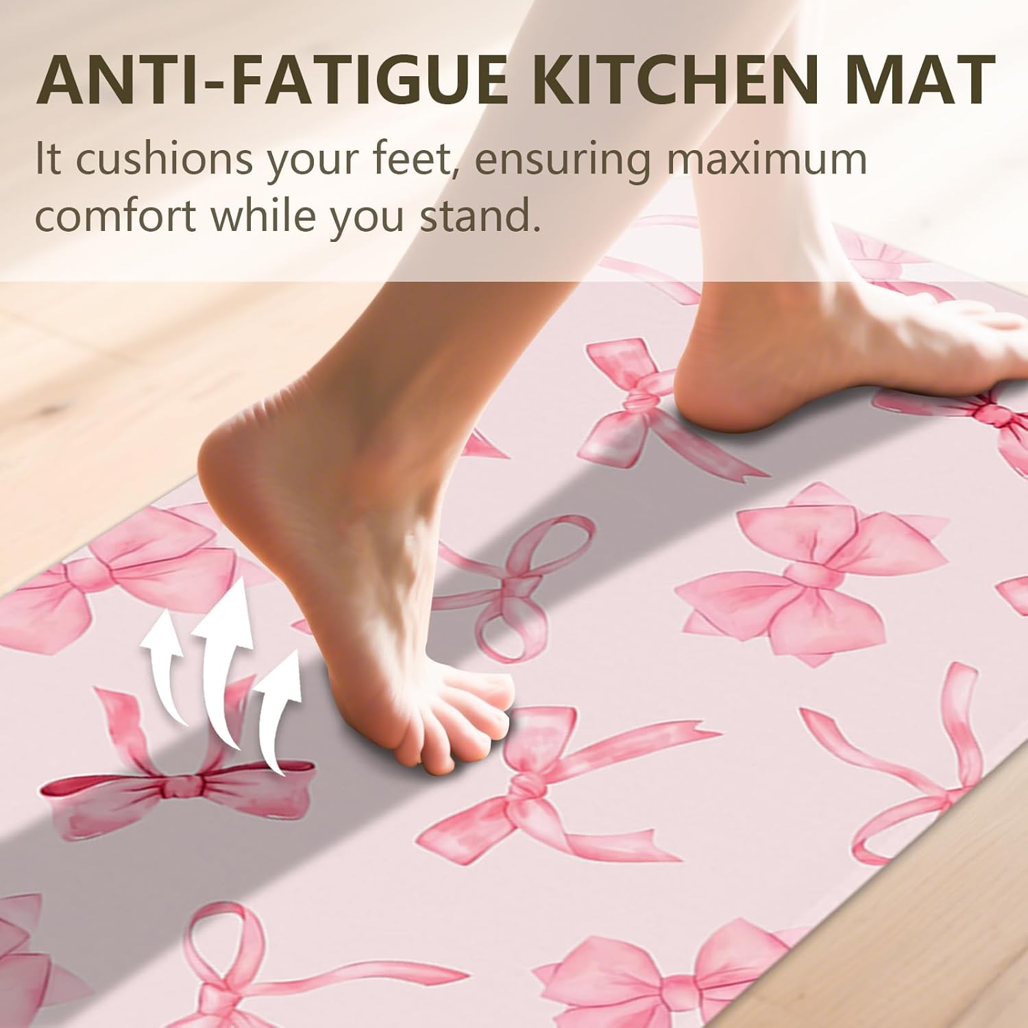Bow Rugs for Kitchen Floor, 2PCS Anti Fatigue Pink Bow Mats for Kitchen Floor Rubber Non Slip, Washable Cushioned Bowknot Carpet Rug for Sink Laundry Gifts for Christmas 15.7"×27.5" +15.7"×47" 3.5mm