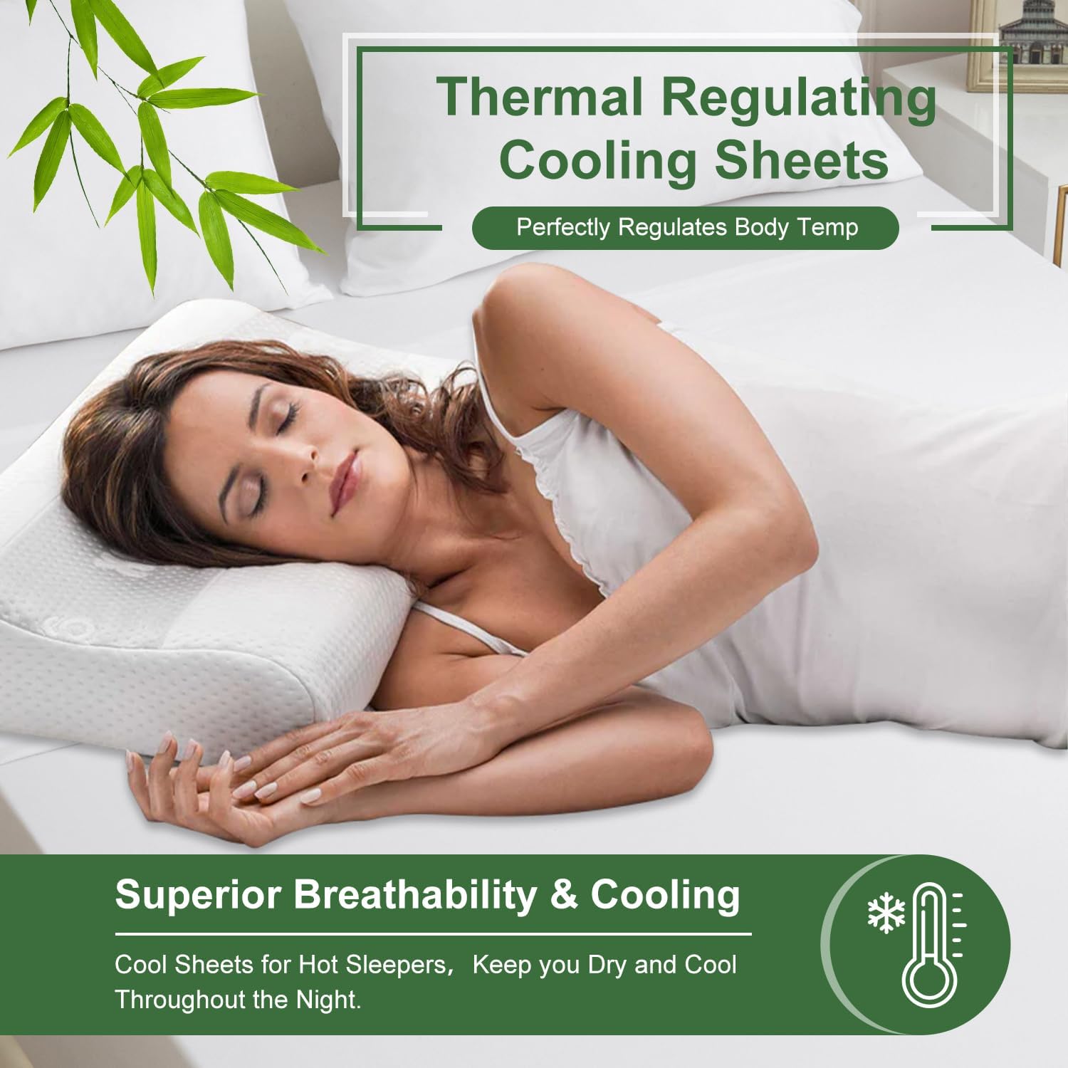 Ivellow Deep Pocket Queen Sheets, Rayon Derived from Bamboo, Extra Deep Pocket up to 18"-24", Hotel Luxury Cooling Sheets for Queen Size Bed, Silky Soft, Smooth, Breathable Bed Sheets White