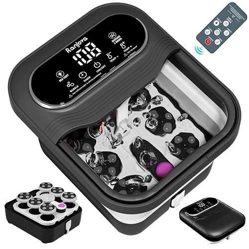 Collapsible Foot Spa Electric Rotary Massage, Foot Bath with Remote Control, Heat, Bubble, Temp Control, and 24 Motorized Shiatsu Massage Balls, Pedicure Foot Spa Tub for Stress Relief (Black) - Black