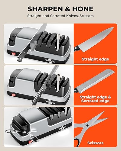 Miniatura 4 de Cuchillo eléctrico multifuncional de 4 etapas y afilador de tijeras, abrasivo de diamante para cuchillos de chef de borde recto, varilla de afilado