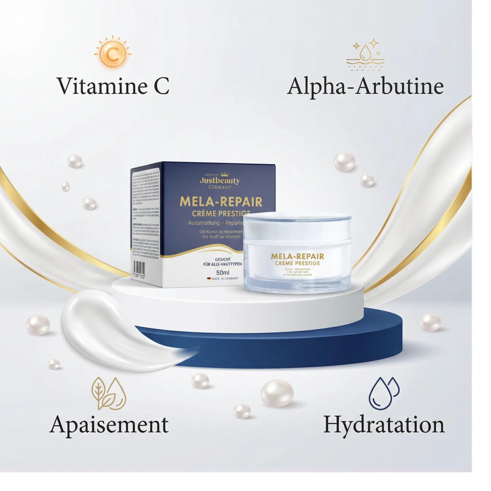 JustBeauty Germany MELA REPAIR Trio Gesichtspflege Intensiv Anti-Flecken – Tag-Serum 30 ml, Nacht-Serum 50 ml & Creme 50 g, Hyperpigmentierung, Melasma, braune Flecken, leuchtender und ebenmäßiger