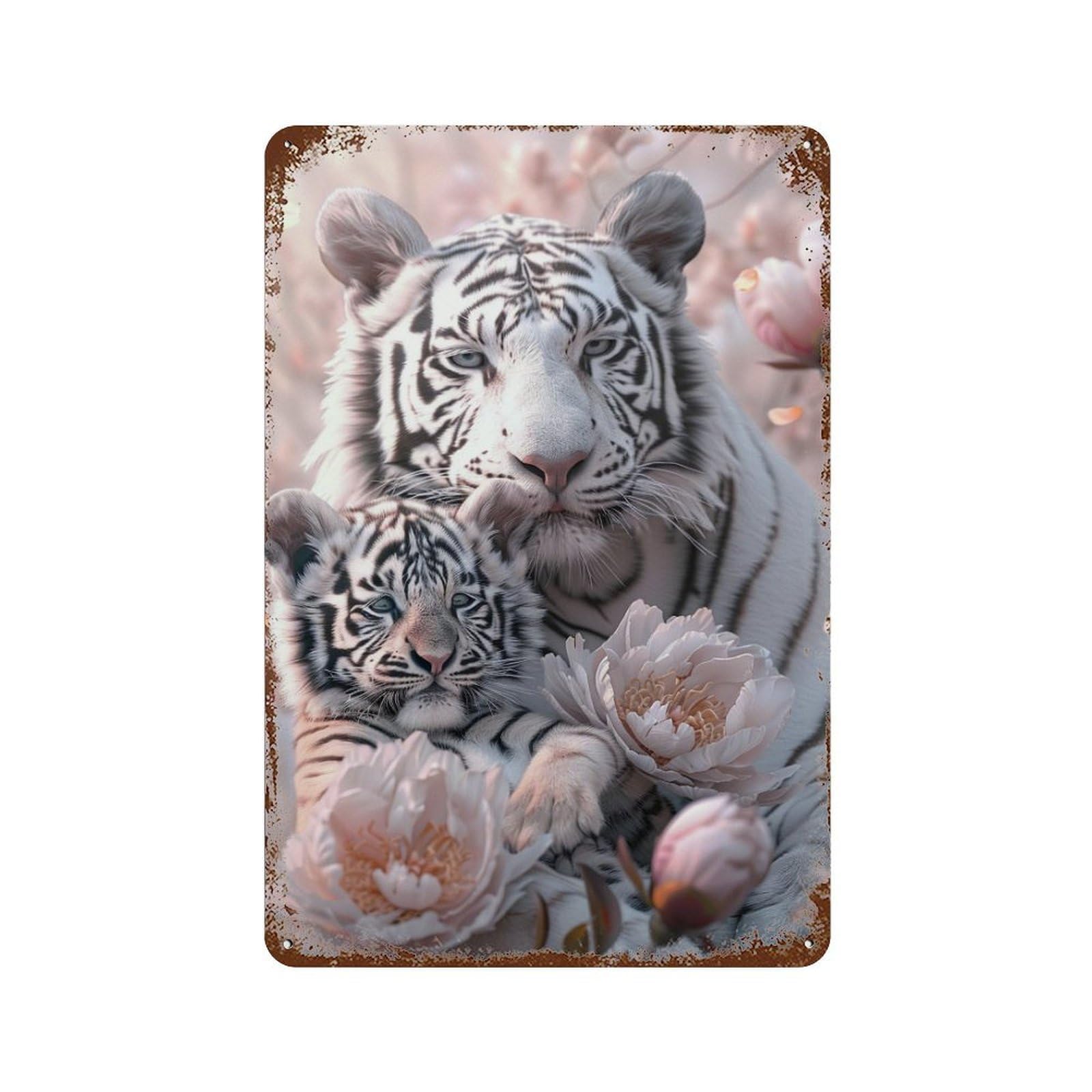 HDURYEYRYY Mother Tiger’s Warm Embrace 03 Wall Retro Iron Vintage Art Metal Tin Sign Poster Modern Home Cofffee Club Art Bar Shop Decor Style 30x20cm