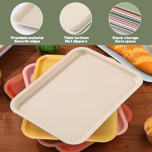 Miniatura 10 de Cieovo Paquete de 10 bandejas para servir comida rápida, colorida bandeja rectangular para cafetería, para restaurante, hogar, escuela, suministros